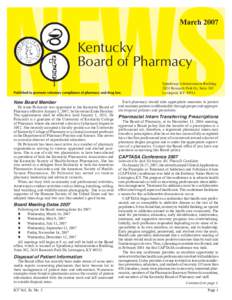 March[removed]Kentucky Board of Pharmacy Spindletop Administration Building 2624 Research Park Dr, Suite 302