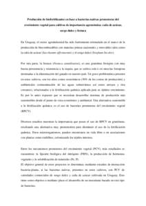 Producción de biofertilizantes en base a bacterias nativas promotoras del  crecimiento vegetal para cultivos de importancia agronómica: caña de azúcar,  sorgo dulce y festuca En Uruguay, el 