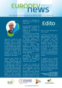 EURODEV  news Lettre d’Informations de la Pépinière d’Entreprises EURODEV CENTER - n°11 - novembre 2014