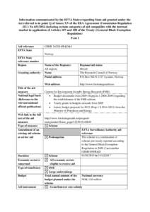 Information communicated by the EFTA States regarding State aid granted under the Act referred to in point 1j of Annex XV of the EEA Agreement (Commission Regulation (EU) No[removed]declaring certain categories of aid c