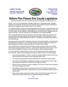 PRESS RELEASE  COUNTY OF ERIE March 7th, 2013 Contact: Kelly Terranova