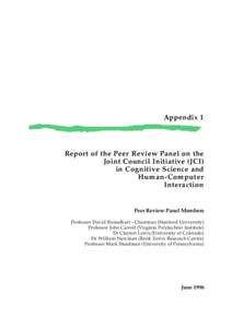 Appendix 1  Report of the Peer Review Panel on the Joint Council Initiative (JCI) in Cognitive Science and Human-Computer