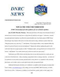 DNRC NEWS FOR IMMEDIATE RELEASE Contact:  Paula Short, Forestry Division