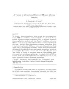 A Theory of Interactions Between MFIs and Informal Lenders D. Mookherjeea , A. Mottab,∗ a  Boston University, Department of Economics, 270 Bay State Road, Boston 02215,