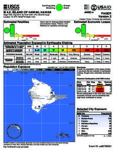 Green Alert Earthquake Shaking M 4.0, ISLAND OF HAWAII, HAWAII