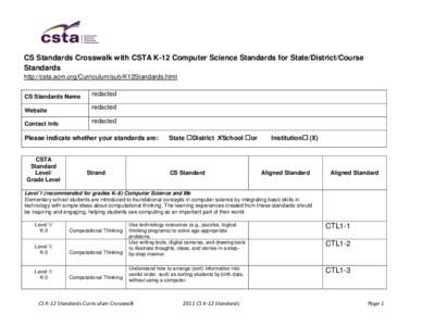 CS Standards Crosswalk with CSTA K-12 Computer Science Standards for State/District/Course Standards http://csta.acm.org/Curriculum/sub/K12Standards.html CS Standards Name  redacted