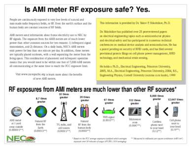 Is AMI meter RF exposure safe? Yes. People are continuously exposed to very low levels of natural and man-made radio frequency fields, or RF. Even the earth’s surface and the human body are constant sources of RF field