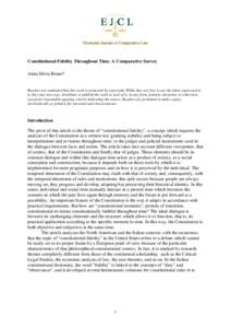 Constitutional Fidelity Throughout Time. A Comparative Survey Anna Silvia Bruno* Readers are reminded that this work is protected by copyright. While they are free to use the ideas expressed in it, they may not copy, dis