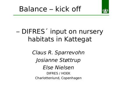 Balance – kick off – DIFRES´ input on nursery habitats in Kattegat Claus R. Sparrevohn Josianne Støttrup Else Nielsen