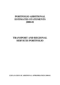 PORTFOLIO ADDITIONAL ESTIMATES STATEMENTS[removed]TRANSPORT AND REGIONAL SERVICES PORTFOLIO