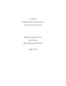 CS[removed]Arithmetic Coding for Data Compression Paul G. Howard, Jeffrey S. Vitter