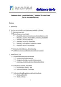 Guidance on the Proper Handling of Customers’ Personal Data for the Insurance Industry Contents 1. Introduction 2. An Overview of the Relevant Requirements under the Ordinance