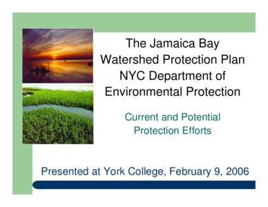 The Jamaica Bay Watershed Protection Plan NYC Department of Environmental Protection Current and Potential Protection Efforts