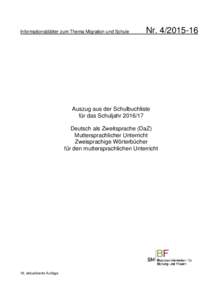 Informationsblätter zum Thema Migration und Schule  NrAuszug aus der Schulbuchliste für das Schuljahr