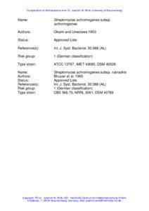 Compendium of Actinobacteria from Dr. Joachim M. Wink, University of Braunschweig  Name: