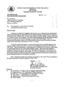 EPA Docket No. CWA[removed]0113DW Order for Compliance to Antero Resources Corp., March 31, 2011