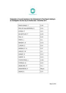 o	City of Charles Sturt - Designation of council members in Ombudsman’s Final Report of the investigation into the City of Charles Sturt