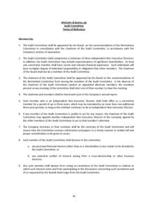 Mitchells & Butlers plc Audit Committee Terms of Reference Membership 1. The Audit Committee shall be appointed by the Board, on the recommendation of the Nomination