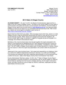 FOR IMMEDIATE RELEASE July 16, 2014 Allegan County 3283 122nd Avenue Allegan, Michigan 49010