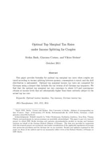 Optimal Top Marginal Tax Rates under Income Splitting for Couples Stefan Bach, Giacomo Corneo, and Viktor Steiner OctoberAbstract