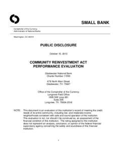 United States housing bubble / Urban economics / Urban politics in the United States / Community Reinvestment Act / Geography of Texas / Gladewater /  Texas / Loan / Economy of the United States / Mortgage industry of the United States / Politics of the United States / Community development