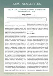 BARC NEWSLETTER LU IN TARGETED RADIOTHERAPY: A TRANSITION FROM BENCH TO BED 177
