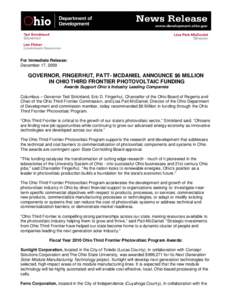 Microsoft Word - PVP_12[removed]News Release - Governor, Fingerhut, Patt-McDaniel Announce $6 Million in Ohio Third Frontier Ph