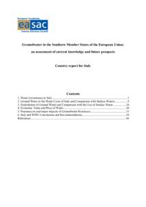 Groundwater in the Southern Member States of the European Union: an assessment of current knowledge and future prospects Country report for Italy  Contents