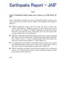 No.21 Status of Fukushima Daiichi nuclear power station as of 12:00, March 22, 2011