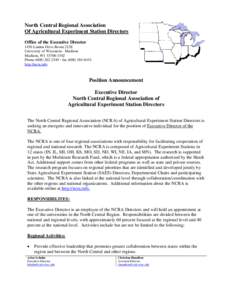 North Central Regional Association Of Agricultural Experiment Station Directors Office of the Executive Director 1450 Linden Drive Room 212E University of Wisconsin - Madison Madison, WI[removed]