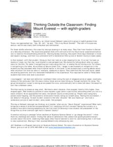 Printable  Page 1 of 2 Thinking Outside the Classroom: Finding Mount Everest — with eighth-graders