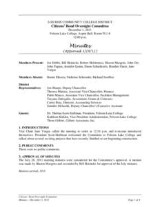 LOS RIOS COMMUNITY COLLEGE DISTRICT  Citizens’ Bond Oversight Committee December 1, 2011 Folsom Lake College, Aspen Hall, Room FL1-8 12:00 p.m.