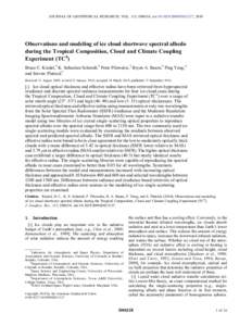 JOURNAL OF GEOPHYSICAL RESEARCH, VOL. 115, D00J18, doi:[removed]2009JD013127, 2010  Observations and modeling of ice cloud shortwave spectral albedo during the Tropical Composition, Cloud and Climate Coupling Experiment (