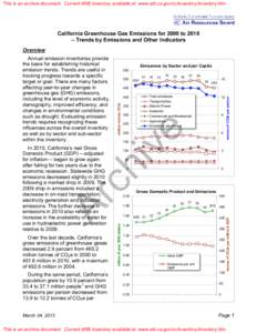 California Greenhouse Gas Inventory for 2000 to 2010 – Trends by Emissions and Other Indicators