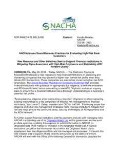 Finance / NACHA – The Electronic Payments Association / Due diligence / Bank / Payday loan / Automated Clearing House / SWACHA / Payment systems / Law / Financial economics