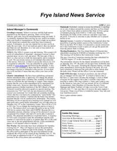 Frye Island News Service VOLUME 2014, ISSUE 9  Island Manager’s Comments