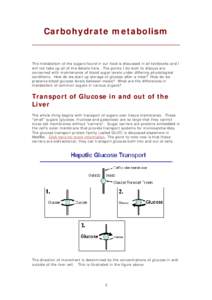 Carbohydrate metabolism  The metabolism of the sugars found in our food is discussed in all textbooks and I will not take up all of the details here. The points I do wish to discuss are concerned with maintenance of bloo