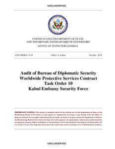 DS Worldwide Protective Services Contract Task Order 10 Kabul Embassy Security Force