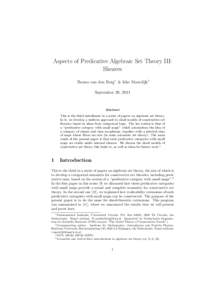 Aspects of Predicative Algebraic Set Theory III: Sheaves Benno van den Berg∗ & Ieke Moerdijk† September 29, 2011  Abstract
