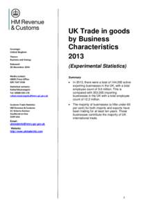 Theme: Business and Energy UK Trade in goods by Business Characteristics