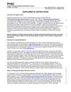 FFIEC Federal Financial Institutions Examination Council Arlington, VA[removed]CALL REPORT DATE: June 30, 2012 SECOND 2012 CALL, NUMBER 260