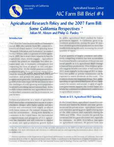 University of California July 2007 Agricultural Issues Center  AIC Farm Bill Brief #4