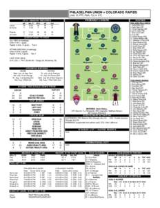 PHILADELPHIA UNION v COLORADO RAPIDS (July 12, PPL Park, 7 p.m. ET) PROBABLE LINEUPS 2014 SEASON RECORDS