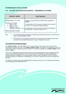 PETERBOROUGH FACTS & FIGURES P1[removed]MID-YEAR POPULATION ESTIMATE – COMPONENTS OF CHANGE  Mid 2012: 186,400