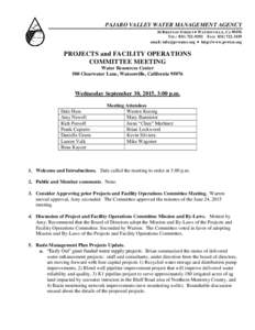 PAJARO VALLEY WATER MANAGEMENT AGENCY 36 BRENNAN STREET  WATSONVILLE, CATEL: FAX: email:   http://www.pvwter.org  PROJECTS and FACILITY OPERATIONS