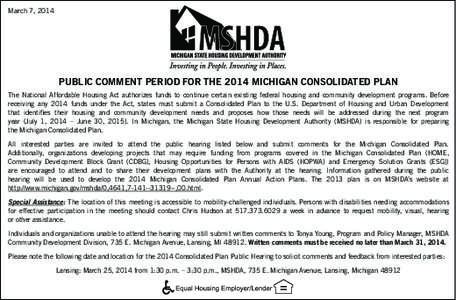 Government / Michigan State Housing Development Authority / Poverty / Lansing – East Lansing metropolitan area / Michigan State University / Community Development Block Grant / United States Department of Housing and Urban Development / Affordable housing / Geography of Michigan / Michigan