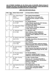 List of Eligible Candidates for 03 (three) posts of Scientific Attache Group-‘A’ Gazetted, one each in the Indian Mission Abroad at Moscow, Tokyo and Berlin by transfer on deputation (including short-term contract) b