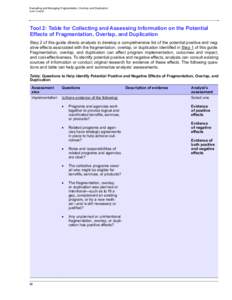 Evaluating and Managing Fragmentation, Overlap, and Duplication GAO-15-49SP Tool 2: Table for Collecting and Assessing Information on the Potential Effects of Fragmentation, Overlap, and Duplication Step 2 of this guide 