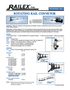 SYSTEM 321  ROTATING RAIL CONVEYOR DESCRIPTION ~ System 321 is designed for conveying garments on wire hangers. It consists of a rotating steel rail and helix revolving on nylon bearing surfaces. Modular construction.