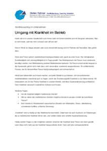 Stefan Rohner - Konfliktberatung, Coaching, Mediation Rennweg 22, 8001 Zürich, Mobile[removed], Tel./Fax[removed]Web: www.konfliktberatung.ch, E-Mail: [removed] Konfliktcoaching im Unternehme